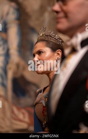 Stockholm, Suède. 30 janvier 2024. Princesse héritière Victoria de Suède assistant à un dîner de gala au Palais de Stockholm que le couple royal tient pour le couple présidentiel français lors d'une visite d'État de deux jours en Suède. Stockholm, Suède 30 janvier 2024. Photo Eliot Blondet/ABACAPRESS.COM crédit : Abaca Press/Alamy Live News Banque D'Images
