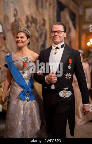 Stockholm, Suède. 30 janvier 2024. La princesse Victoria et le prince Daniel de Suède assistent à un dîner de gala au Palais de Stockholm que le couple royal tient pour le couple présidentiel français lors d'une visite d'État de deux jours en Suède. Stockholm, Suède 30 janvier 2024. Photo Eliot Blondet/ABACAPRESS.COM crédit : Abaca Press/Alamy Live News Banque D'Images