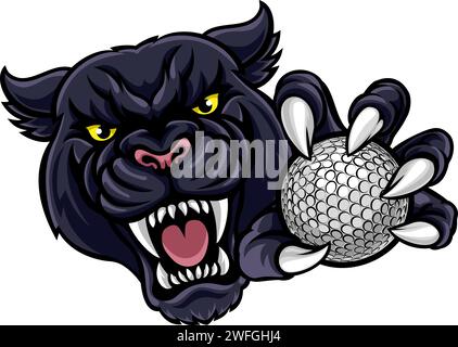 Mascotte de balle de golf Panther Cougar Jaguar Cat Illustration de Vecteur