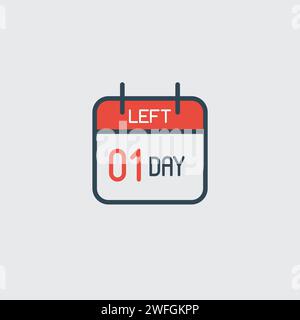 Compte à rebours icône de calendrier de la page quotidienne 01 jours restants. Nombre de jours à parcourir. Application Agenda, date limite de l'entreprise, date. Rappel, programmez un pictogramme simple. Compte à rebours Illustration de Vecteur