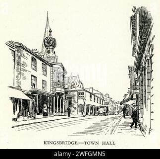 Esquisse à la plume et à l'encre - Hôtel de ville de Kingsbridge. Extrait du livre Glorious Devon. Par S.P.B. mais, publié par London Great Western Railway Company, 1928 Banque D'Images