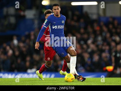 Levi Colwill de Chelsea. - Chelsea v Middlesbrough, Carabao Cup, demi finale 2e étape, Stamford Bridge Stadium, Londres, Royaume-Uni - 23 janvier 2024. Usage éditorial uniquement - des restrictions DataCo s'appliquent. Banque D'Images