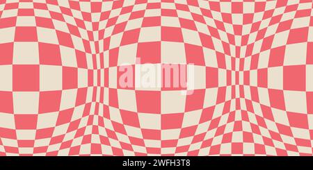 Fond coloré à carreaux gonflés, motif vectoriel abstrait. Le rétro Wavy Psychedelic Checkerboard en couleurs rouge et blanc. Illustration de Vecteur