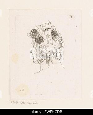 Tête d'homme, Anne Claude Philippe Caylus, d'après Anthony Van Dyck, 1735 impression tête d'homme, vue de derrière, se tourna vers la gauche. Numéroté en haut à droite : 13. Tête de gravure de papier France (humaine). homme adulte Banque D'Images