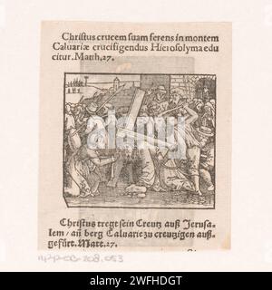 Rencontre du Christ avec Veronica pendant la croix -support, 1600 - 1699 print Christ porte la croix et pour lui Veronica s'agenouille pour effacer la sueur de son visage avec sa toile. Impression typographique en papier néerlandais Christ rencontre Veronica, qui a un tissu pour essuyer le visage du Christ Banque D'Images