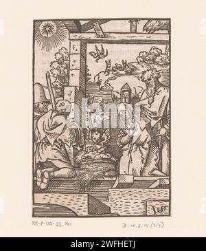 Aanbidding Door de Herders, Virgile, 1552 imprimer Nuremberg papier adoration du Christ-enfant par les bergers ; Marie et Joseph présents Banque D'Images