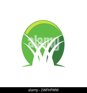 Illustration d'icône vectorielle de logo de pelouse de paysage de soin de pelouse herbe et modèle de conception de logo de concept de feuille Illustration de Vecteur