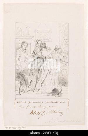 Deux femmes s'embrassent, Herman Frederik Carel ten Kate, 1832 - 1891 print Une jeune femme plus âgée s'embrassent dans un intérieur. En arrière-plan, trois hommes, dont un lit une lettre. La consolation du papier de la Haye Banque D'Images