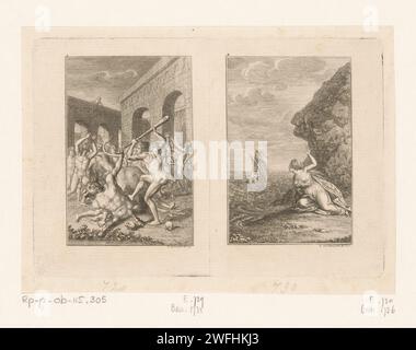Deux représentations de la vie de Thoseus, Daniel Nikolaus Chodowiecki, 1794 print left : Theseus bat le Minotaurus. Droite : Thoseus laisse Ariane pleurer sur Naxos. Numéroté en haut à gauche : 3,4. Berlin papier gravure (histoire de) Theseus. Thésée tue le Minotaure. Ariadne est parti sur l'île de Naxos Banque D'Images