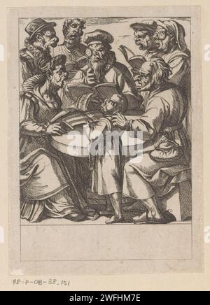 Un concert vocal, Antonio Tempesta, 1565 - 1630 imprimer Compagnie avec des têtes grotesques chantant autour d'une table. Italie papier gravure de musique vocale, chant. caricatures (types humains) Banque D'Images