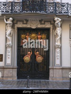 Entrée ornée du Colegio Notarial de Valencia, association des notaires, ville de Valence, Espagne, Europe Banque D'Images