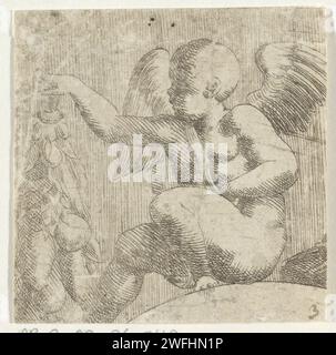 Fragment de Jupiter envoie les trois déesses à Paris, Antonio Fantuzzi (attribué à), 1543 copies papier Fontainebleau gravure Cupids : 'Amores', 'Amorettit', 'Putti' Banque D'Images