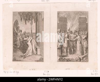 Deux performances des histoires de Wilhelm Gottlieb Becker, Daniel Nikolaus Chodowiecki, 1797 print Berlin papier gravure interrompu réunion, les amoureux pris par surprise. figurine agenouillée. en feu, ablaze. pèlerin(s) Banque D'Images