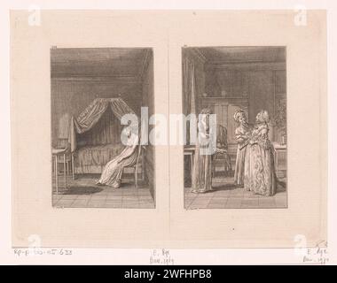 Deux représentations tirées des histoires de Wilhelm Gottlieb Becker, Daniel Nikolaus Chodowiecki, 1799 exemplaires numérotés en haut à gauche. Conversation de gravure de papier Berlin, dialogue ; pièce de conversation. adolescente, jeune femme, jeune fille. chambre Banque D'Images