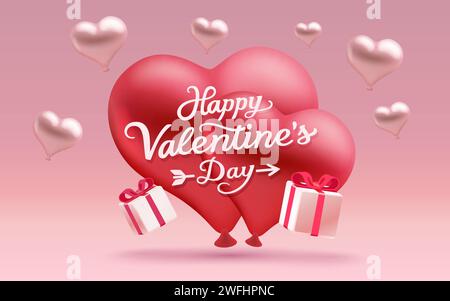 Bonne Saint Valentin coeur et ballons, carte de voeux du 14 février. Vecteur Illustration de Vecteur