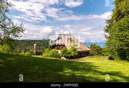 Sentier pour l'ancien Maso Plattner (ferme typique du Tyrol), site du Musée des abeilles, Costalovara, municipalité de Ritten, Tyrol du Sud. Trentin-Haut-Adig Banque D'Images