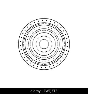 Cercle avec motif à l'intérieur. Illustration de la page de coloriage. Motifs de points et de lignes en cercle. Monochrome Banque D'Images