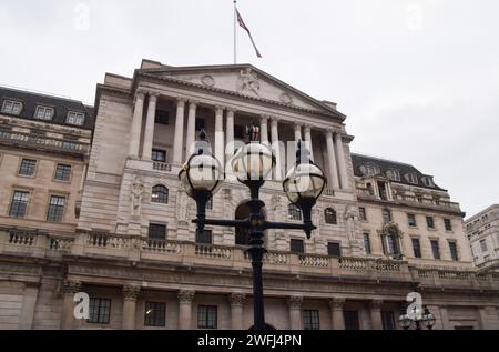 Londres, Royaume-Uni. 31 janvier 2024. Point de vue général de la Banque d'Angleterre, qui devrait laisser les taux d'intérêt inchangés lorsqu'elle prendra sa décision jeudi. (Image de crédit : © Vuk Valcic/SOPA Images via ZUMA Press Wire) USAGE ÉDITORIAL SEULEMENT! Non destiné à UN USAGE commercial ! Banque D'Images