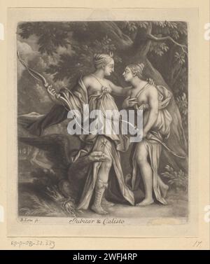 Jupiter, déguisé en Diana, séduit la nymphe Callisto, Bernard Lens (II), papier imprimé 1669 - 1725 Jupiter, sous les traits de Diana, et Callisto Banque D'Images