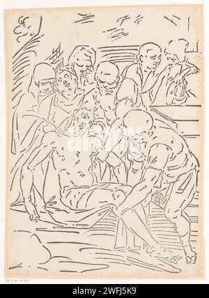 Graflegging van Christus, Monogrammiste GGN (attribué à), d'après Luca Cambiaso, 1537 - 1585 print Christ est placé dans sa tombe. Italie papier Entombment du Christ (peut-être par des anges) Banque D'Images