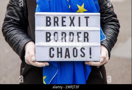 Londres, Royaume-Uni. 31 janvier 2024. Partisans du Brexit à Westminster. Le Brexit a officiellement commencé il y a exactement 4 ans, le 31 janvier 2020. Les partisans voudraient que la Grande-Bretagne rejoigne l'Union européenne. Crédit : Karl Black/Alamy Live News Banque D'Images