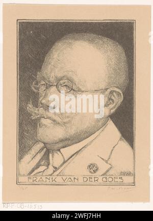 Portrait de Frank van der Goes, Pieter Willem van Baarsel, 1930 estampe pièce d'épaule d'un homme avec moustache et lunettes, la tête en diagonale vers la droite. papier. encre d'imprimerie Banque D'Images