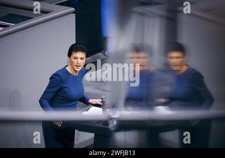 Sahra Wagenknecht, Fraktionslos, aufgenommen im Rahmen einer Debatte des Deutschen Bundestages zum Thema EPL 04, 22 Dundeskanzler und Bundeskanzleramt, Unabhaengiger Kontrollrat im Deutschen Bundestag in Berlin, 31.01.2024. Berlin Deutschland *** Sahra Wagenknecht, membre non inscrit, enregistré lors d'un débat du Bundestag allemand sur le thème EPL 04, 22 Chancelier fédéral et Chancellerie fédérale, Conseil de contrôle indépendant du Bundestag allemand à Berlin, 31 01 2024 Berlin Allemagne Copyright : xFelixxZahnx Banque D'Images