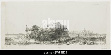 Paysage avec Cottages et une grange de foin : oblong, Rembrandt van Rijn, 1641 papier gravure / Drypoint Banque D'Images