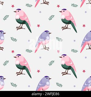 Motif saisonnier sans couture avec de petits oiseaux Illustration de Vecteur