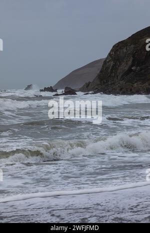 Tempête Isha au large de Portwinkle Cornwall Banque D'Images