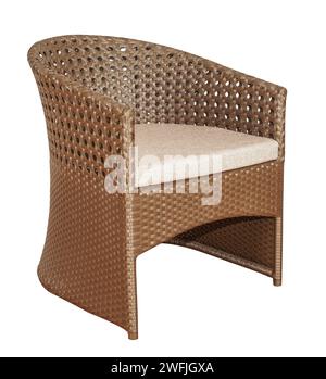 Chaise en rotin en osier avec assise souple. Mobilier de jardin moderne. Banque D'Images