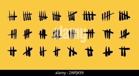 Ensemble d'icônes de grunge vectoriel. Marques de comptage des murs. Illustration de Vecteur