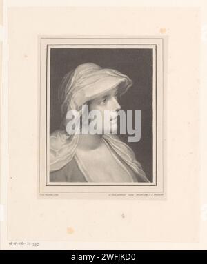 Portrait d'une femme, Jean Augustin Daiwaille, d'après Cornelis Cornelisz. Van Haarlem, 1809 - 1850 imprimer la femme regarde en haut à droite et porte un foulard. Journal d'Amsterdam. Personnages historiques - BB - femme (+ tête (et épaules) (portrait)). Casque (avec NOM) Banque D'Images