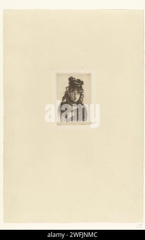 Portrait de l'artiste Berthe Morisot avec chapeau, Edouard Manet, 1872 papier imprimé portrait gravure, autoportrait du peintre Banque D'Images