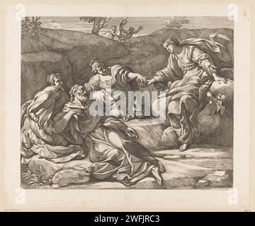 Maria apparaît à Willem van Rievaulx, Carlo Cesio, d'après Giovanni Lanfranco, c. 1632 - c. 1682 estampe Maria apparaît à Saint Willem van Rievaulx avec deux autres figures féminines. En arrière-plan, les démons avec lesquels Willem van Rievaulx s'est battu. Imprimeur : Italiaaprès peinture par : Romepublisher : Rome paper gravure diable(s) et démons. La Vierge Marie. paysages Banque D'Images
