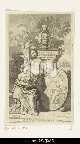 La vérité montre un écrivain la naissance de Vénus, Gilliam van der Gouwen, d'après Gérard de Lairesse, 1688 print la personnification de la vérité montre un médaillon ovale à une femme qui écrit dans un livre. Dans le médaillon une représentation de la naissance de Vénus. Derrière eux une écurie perçante avec le titre du livre. Sur le piédestal le buste de Diana van Ephese. En arrière-plan, Diana conduit dans les airs sur son wagon triomphal. Amsterdam gravure sur papier / gravure vérité ; 'VeritÃ ' (Ripa). Naissance de Vénus ; Vénus Anadyomène : après la castration d'Uranus, Vénus se lève de la mer en essorant l'eau de ses cheveux; Banque D'Images