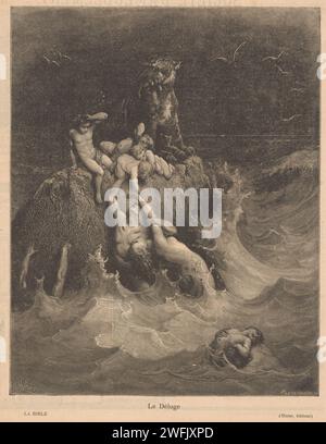 Inondation, Adolphe François Pannemaker, d'après Gustave doré, 1874 - en ou après 1877 impression Imprimer sur feuille non frelatée avec RP-P-OB-33.982. Tours papier typographie impression le déluge et la destruction de l'humanité  Histoire de Noé (Genèse 7:10 - 8:17) Banque D'Images