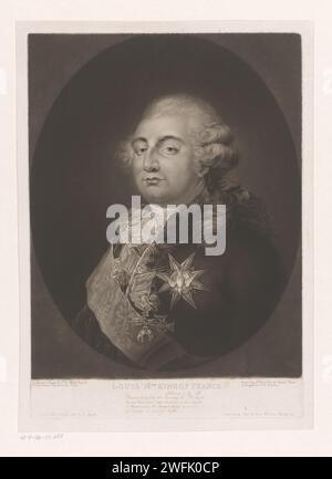 Portrait de Louis XVI, roi de France, James Daniell, d'après Simon de Koster, 1793 print texte en anglais dans la marge inférieure. Gravure de personnages historiques sur papier de Londres. roi Banque D'Images