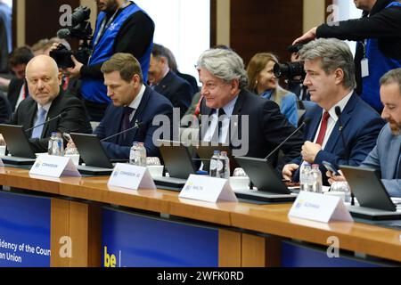 Bruxelles, Belgique. 31 janvier 2024. Le commissaire européen Thierry BRETON lors de la réunion informelle des ministres de la Défense de l’UE à Bruxelles, Belgique, le 31 janvier 2024. Crédit : ALEXANDROS MICHAILIDIS/Alamy Live News Banque D'Images