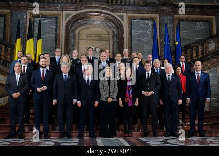 Bruxelles, Belgique. 31 janvier 2024. Les ministres de la Défense de l'UE posent pour la photo de famille lors de la réunion informelle des ministres de la Défense de l'UE à Bruxelles, en Belgique, le 31 janvier 2024. Crédit : ALEXANDROS MICHAILIDIS/Alamy Live News Banque D'Images