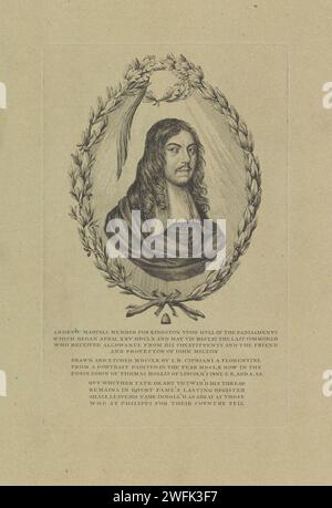 PortraT van Dichter Andrew Marvell, Giovanni Battista Cipriani, après Anonymous, 1737 - 1785 print Italie papier gravure personnages historiques. portrait d'un écrivain. écrivain, poète, auteur Banque D'Images