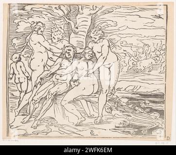 Vénus pleure la mort d'Adonis, Luca Cambiaso, 1537 - 1585 imprimer Vénus et les trois grâces dans le cadavre d'Adonis. Putti à droite en arrière-plan et le sanglier, qui a tué Adonis pendant la chasse. Italie papier Vénus pleurant Adonis. Grâces (Charites), généralement au nombre de trois ; 'Gratie' (Ripa). (Histoire de) Cupidon, Amor (Eros). animaux à ongulés : sanglier Banque D'Images