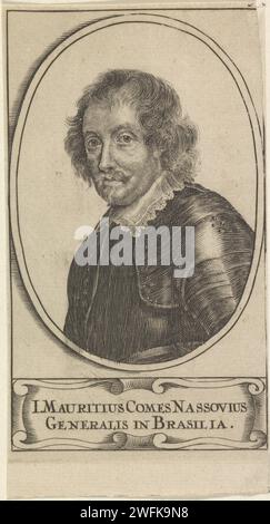 Portrait de Johan Maurits, comte de Nassau -Siegen, 1625 - 1699 tirage Portrait de Johan Maurits dans un ovale. Dans un cartouche il y a le nom et les titres. Gravure / gravure sur papier des pays bas Banque D'Images