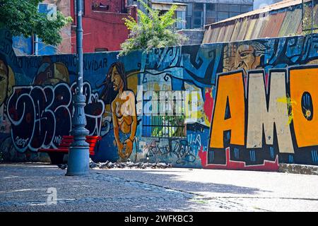 Un exemple coloré de Street art / murale de Buenos Aires. Buenos Aires est réputée pour sa culture vivante du Street art. Banque D'Images