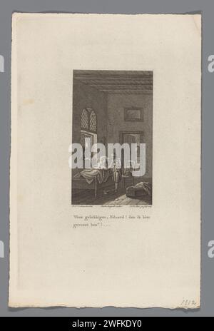 Homme avec une femme mourante, Noah van der Meer (II), d'après Dirk Jan van der Laan, 1785 imprimer Un homme est sur le lit de mort d'une femme. Elle lui tient la main. Lit de mort de gravure de papier Amsterdam. chambre Banque D'Images