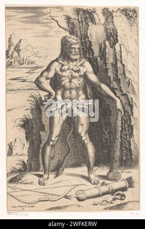 Hercule dans un paysage, René Boyvin, d'après Luca Penni, 1535 - 1598 gravure sur papier (histoire de) Hercules (Héraclès). Attributs d'Hercule (avec NOM) Banque D'Images