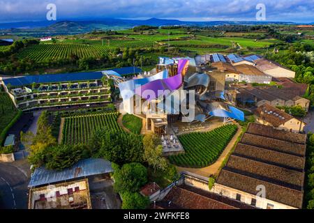 Extérieur de marques de Riscal Hotel Winery - la Rioja Alavesa, Alava, Araba Euskal herria, Euskadi Espagne. L'activité de loisirs est située principalement dans t Banque D'Images