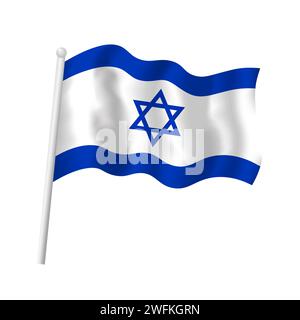 Drapeau israélien sur mât ondulant dans le vent. Illustration isolée vectorielle du drapeau israélien avec hexagramme bleu, étoile de David Illustration de Vecteur