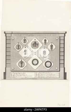 Pièces d'urgence d'Amsterdam, 1578, Caspar Jacobsz. Philips, c. 1752 - 1789 imprimer dix pièces d'urgence à Amsterdam battu Kerkzilver pendant le siège de Sonoy en 1578. Au bas de la Legenda I-X avec la valeur des pièces. Amsterdam papier gravure / gravure pièce Amsterdam Banque D'Images