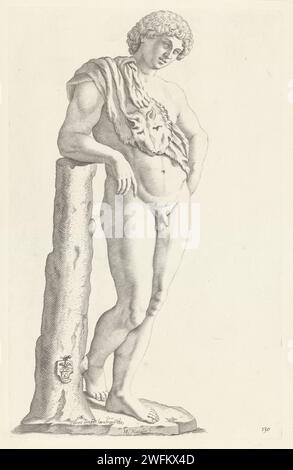 Statue de Bacchus avec peau de panter, Michel Natalis, d'après Giovanni Lanfranco, 1640 estampe Statue de Bacchus, avec une peau de léopard sur son épaule, debout à un tronc d'arbre. Au bas du tronc de l'arbre, les armoiries de Vincenzo Giustiniani. Imprimer à partir d'une série de sculptures de la collection de la Galleria Giustiniani à Rome. Gravure sur papier (histoire de) Bacchus (Dionysos), Liber. Attributs de Bacchus (avec NOM). monument, statue. pièce de sculpture, reproduction d'une pièce de sculpture Banque D'Images